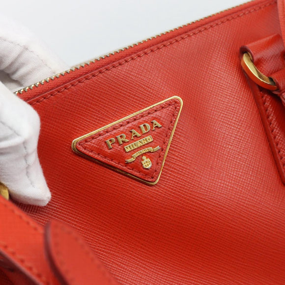 PRADA Hand Bag Safiano Leather 2way Orange Gold Auth bs36543