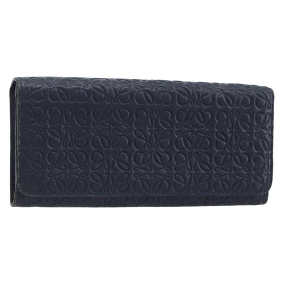 LOEWE Anagram Long Wallet Leather Navy Silver Auth bs36544