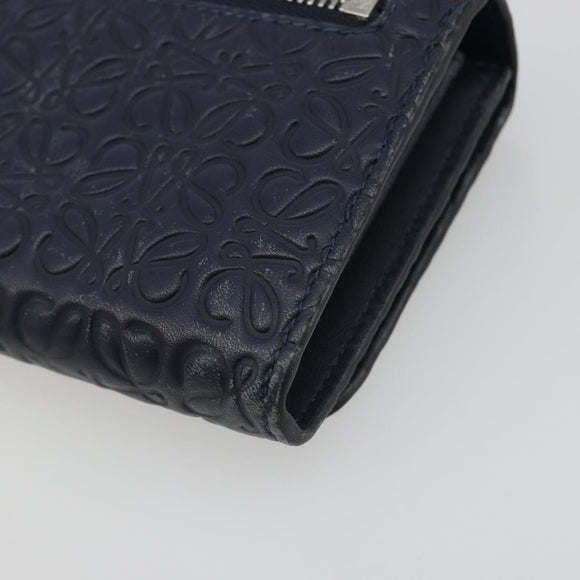 LOEWE Anagram Long Wallet Leather Navy Silver Auth bs36544