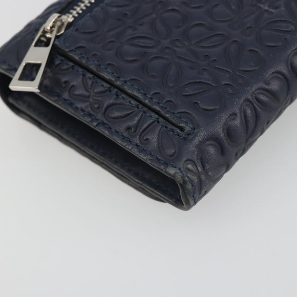 LOEWE Anagram Long Wallet Leather Navy Silver Auth bs36544