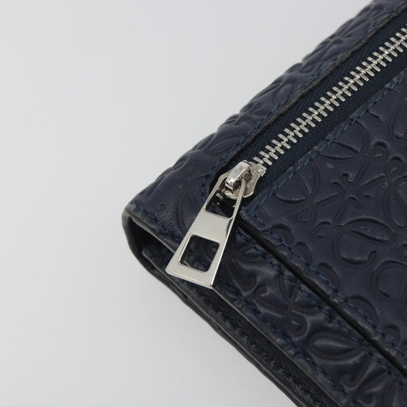 LOEWE Anagram Long Wallet Leather Navy Silver Auth bs36544