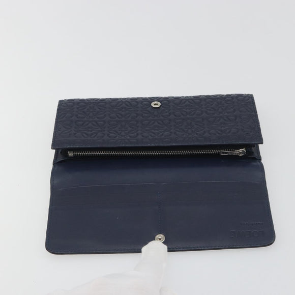 LOEWE Anagram Long Wallet Leather Navy Silver Auth bs36544