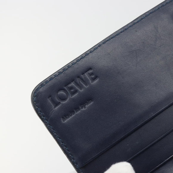 LOEWE Anagram Long Wallet Leather Navy Silver Auth bs36544