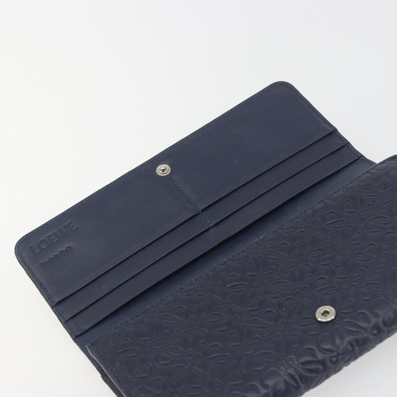 LOEWE Anagram Long Wallet Leather Navy Silver Auth bs36544