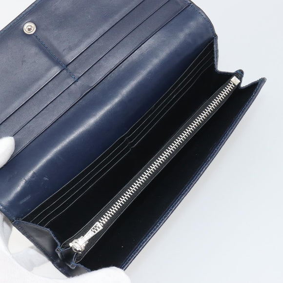 LOEWE Anagram Long Wallet Leather Navy Silver Auth bs36544