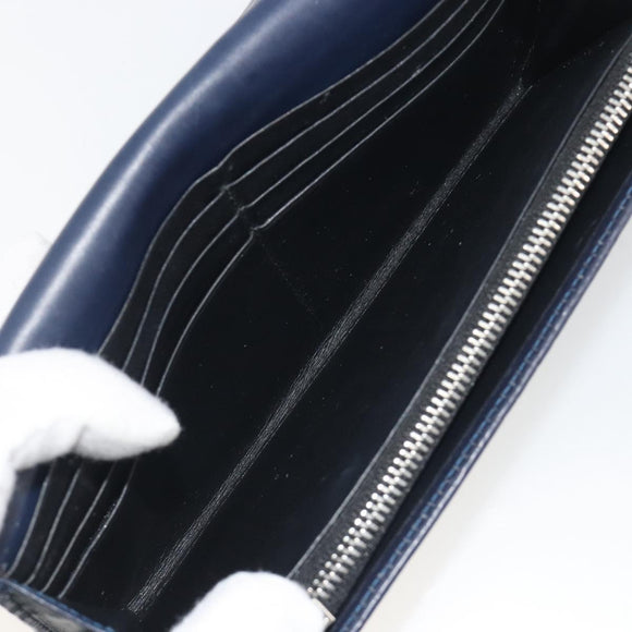 LOEWE Anagram Long Wallet Leather Navy Silver Auth bs36544