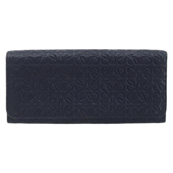 LOEWE Anagram Long Wallet Leather Navy Silver Auth bs36544