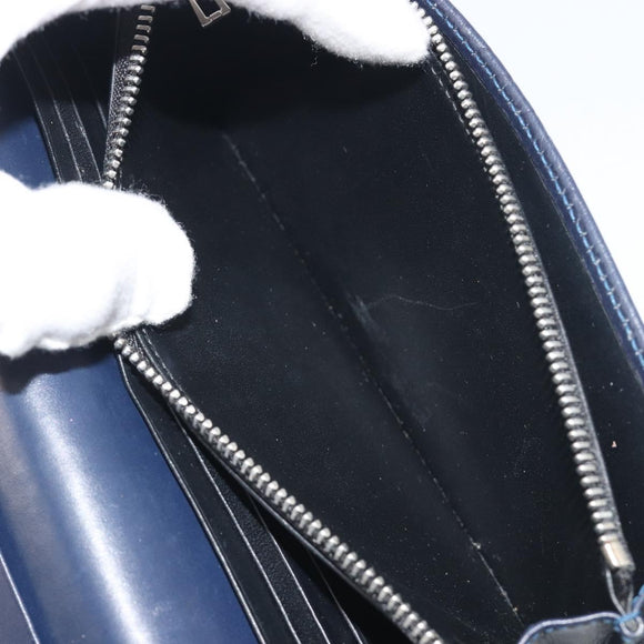 LOEWE Anagram Long Wallet Leather Navy Silver Auth bs36544