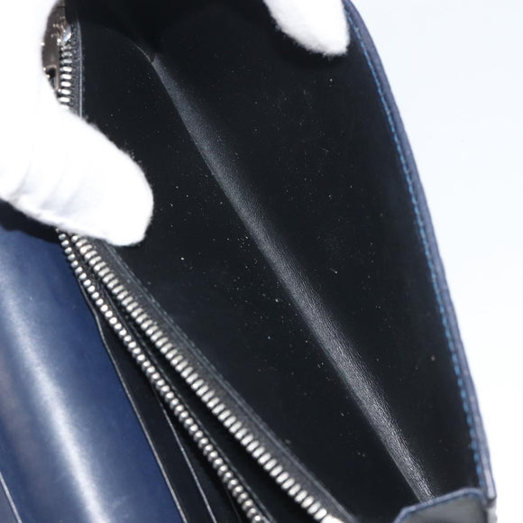 LOEWE Anagram Long Wallet Leather Navy Silver Auth bs36544