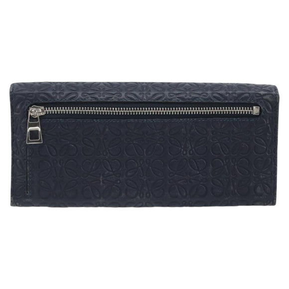 LOEWE Anagram Long Wallet Leather Navy Silver Auth bs36544