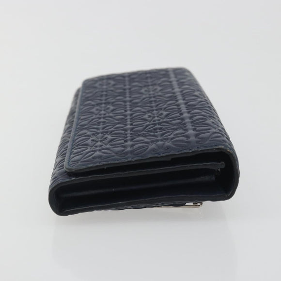 LOEWE Anagram Long Wallet Leather Navy Silver Auth bs36544