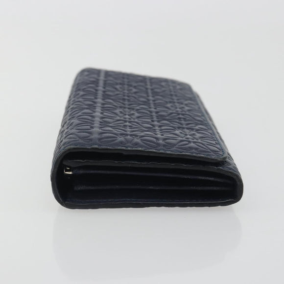 LOEWE Anagram Long Wallet Leather Navy Silver Auth bs36544