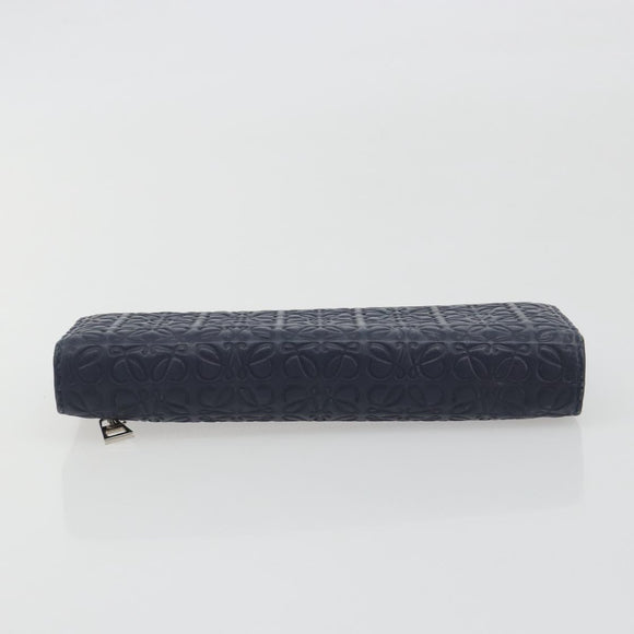 LOEWE Anagram Long Wallet Leather Navy Silver Auth bs36544