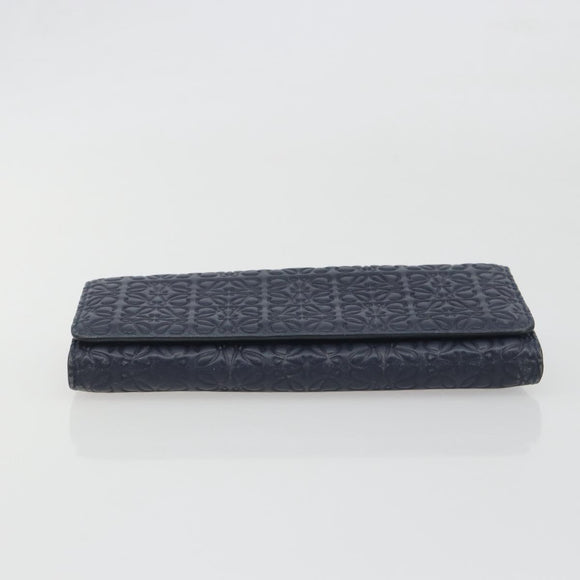 LOEWE Anagram Long Wallet Leather Navy Silver Auth bs36544