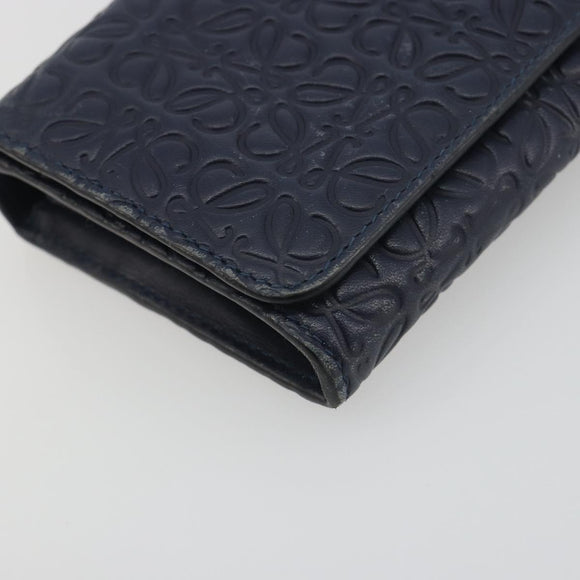 LOEWE Anagram Long Wallet Leather Navy Silver Auth bs36544