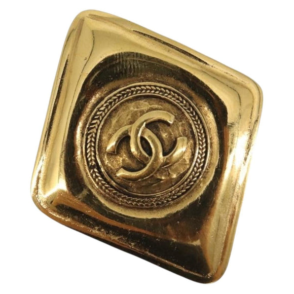 CHANEL Brooch Metal Gold Tone CC Auth bs36545
