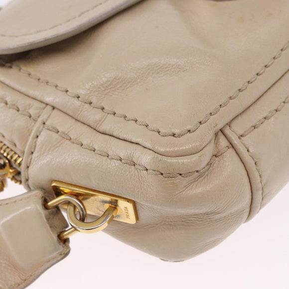 PRADA Chain Shoulder Bag Leather Beige Gold Auth bs36546