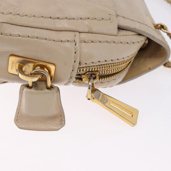 PRADA Chain Shoulder Bag Leather Beige Gold Auth bs36546