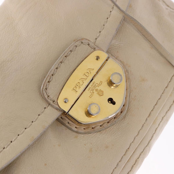 PRADA Chain Shoulder Bag Leather Beige Gold Auth bs36546