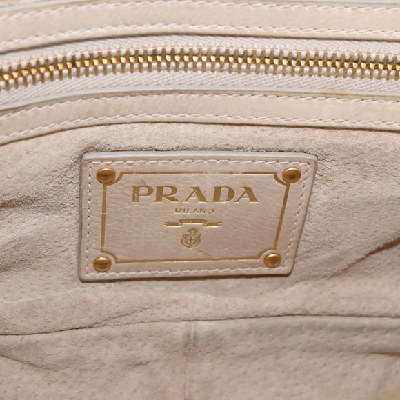PRADA Chain Shoulder Bag Leather Beige Gold Auth bs36546