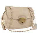 PRADA Chain Shoulder Bag Leather Beige Gold Auth bs36546-1