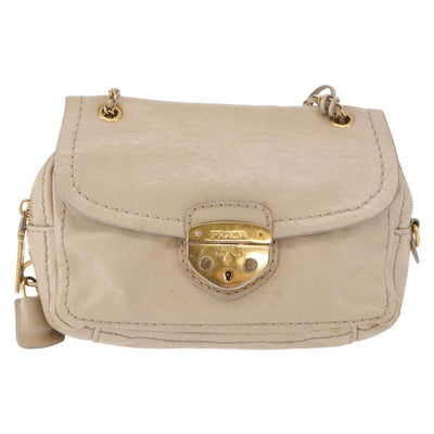 PRADA Chain Shoulder Bag Leather Beige Gold Auth bs36546 - 0