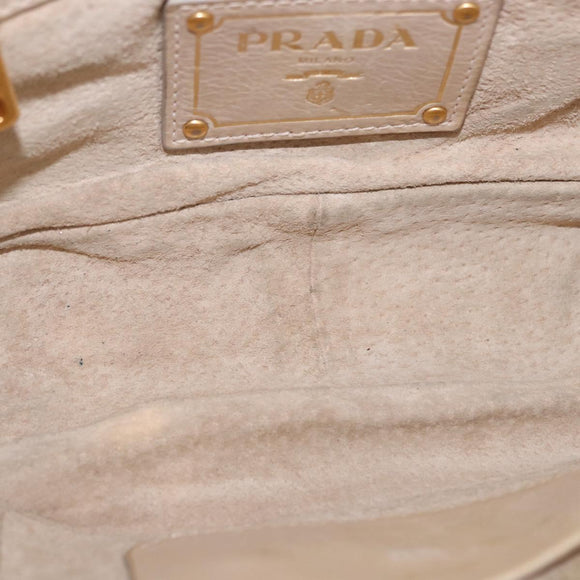 PRADA Chain Shoulder Bag Leather Beige Gold Auth bs36546