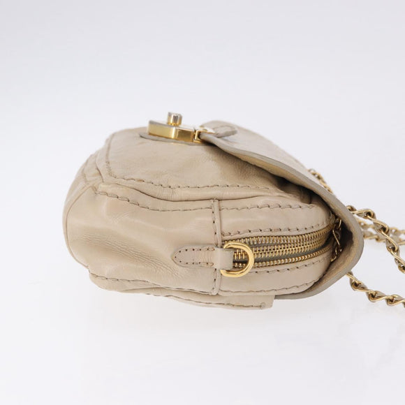 PRADA Chain Shoulder Bag Leather Beige Gold Auth bs36546