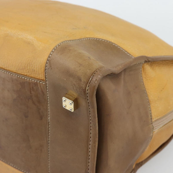 LOEWE Boston Bag Leather Beige Gold Auth bs36547