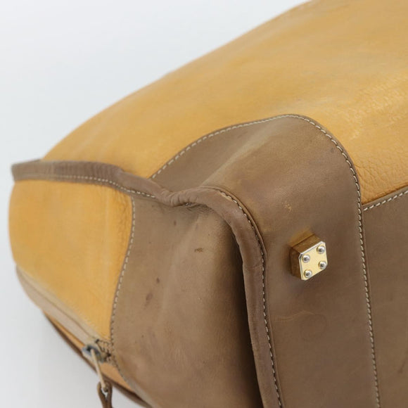 LOEWE Boston Bag Leather Beige Gold Auth bs36547