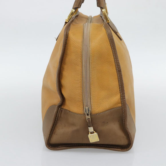 LOEWE Boston Bag Leather Beige Gold Auth bs36547
