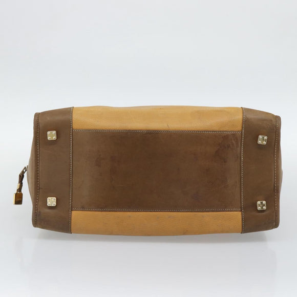 LOEWE Boston Bag Leather Beige Gold Auth bs36547