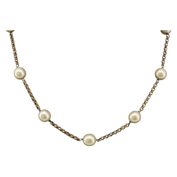 CHANEL Necklace Metal Gold Tone White CC Auth bs36551