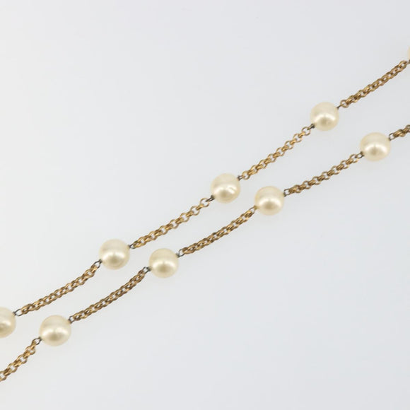 CHANEL Necklace Metal Gold Tone White CC Auth bs36551