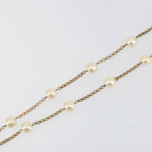 CHANEL Necklace Metal Gold Tone White CC Auth bs36551