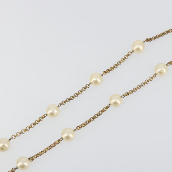 CHANEL Necklace Metal Gold Tone White CC Auth bs36551