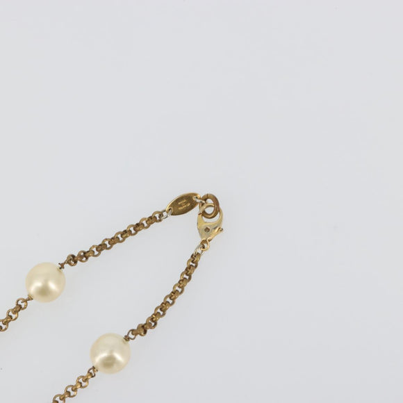 CHANEL Necklace Metal Gold Tone White CC Auth bs36551
