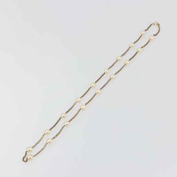 CHANEL Necklace Metal Gold Tone White CC Auth bs36551