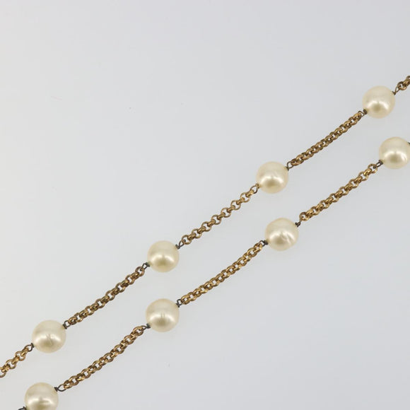 CHANEL Necklace Metal Gold Tone White CC Auth bs36551