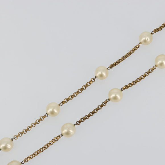 CHANEL Necklace Metal Gold Tone White CC Auth bs36551