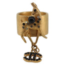 CHANEL Bambi Motif Ring Metal Gold Tone Black CC Auth bs36552-2