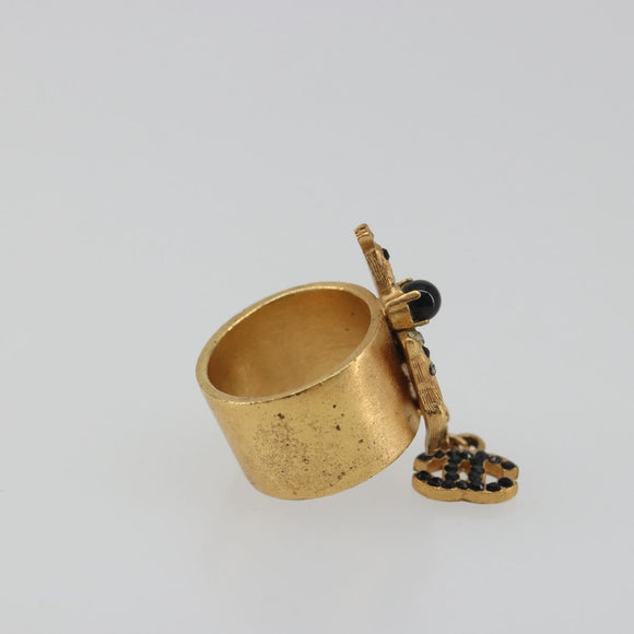 CHANEL Bambi Motif Ring Metal Gold Tone Black CC Auth bs36552
