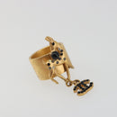 CHANEL Bambi Motif Ring Metal Gold Tone Black CC Auth bs36552-7