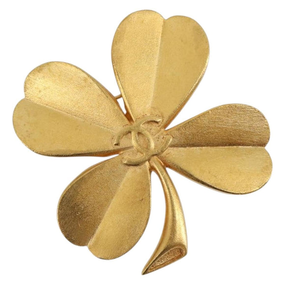 CHANEL Brooch Metal Gold Tone CC Auth bs36553