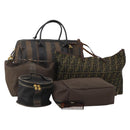 FENDI Pecan Canvas Zucca Canvas Hand Bag PVC 5 Set Brown Black Auth bs36555-1