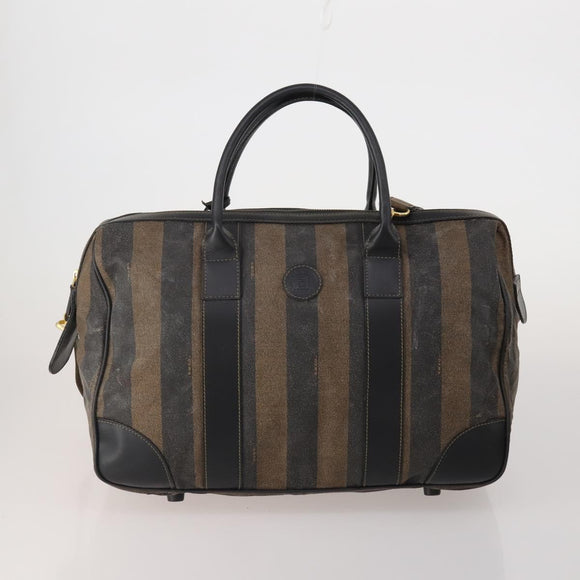 FENDI Pecan Canvas Zucca Canvas Hand Bag PVC 5 Set Brown Black Auth bs36555