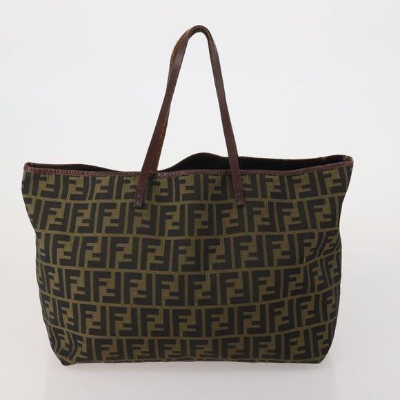 FENDI Pecan Canvas Zucca Canvas Hand Bag PVC 5 Set Brown Black Auth bs36555