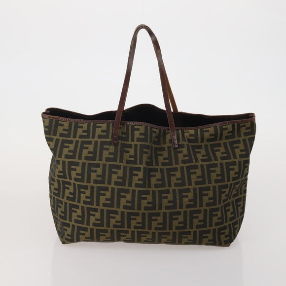 FENDI Pecan Canvas Zucca Canvas Hand Bag PVC 5 Set Brown Black Auth bs36555