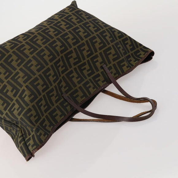 FENDI Pecan Canvas Zucca Canvas Hand Bag PVC 5 Set Brown Black Auth bs36555