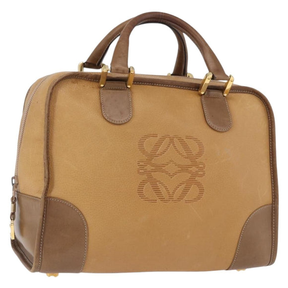 LOEWE Hand Bag Leather Beige Gold Auth bs36556